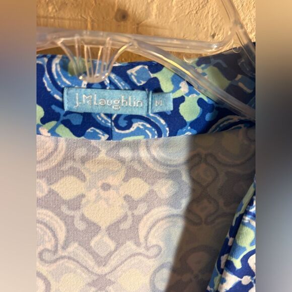 J. McLaughlin Blue and White A-line Midi Dress medium resortwear casual - Picture 2 of 4